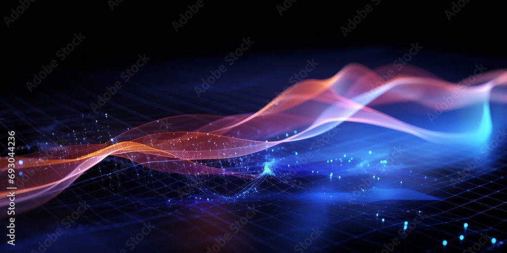 Wall mural abstract business finance graphic blue color tone with digital line and element virtual design and f