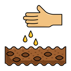 Seeding by Hand concept, Spreading the Grass Seed vector icon design, Shrubs and Trees symbol, Plants and Flowers sign, Landscaping and Garden Tools stock illustration