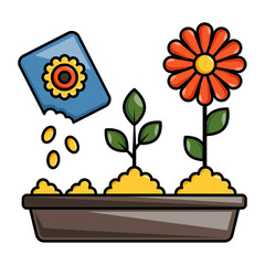 Flower transformation from seed to plant concept, germination process vector icon design, Shrubs and Trees symbol, Plants and Flowers sign Landscaping and Garden Tools stock illustration