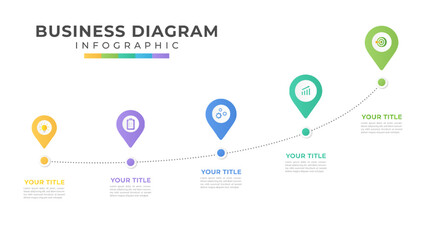 Timeline infographic template with icons and 5 options or steps. Can be used for workflow layout, diagram, banner, webdesign. Vector illustration