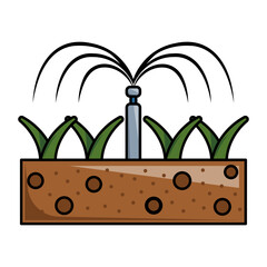 irrigation sprinkler in field concept, overhead shower or Spray watering vector icon design, Shrubs and Trees symbol, Plants and Flowers sign, Landscaping and Garden Tools stock illustration