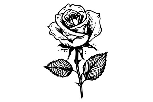 Rose flower hand drawn ink sketch. Engraving style vector illustration.