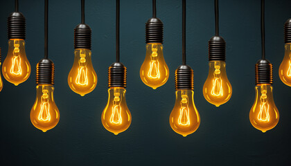 Bright ideas illuminated by glowing light bulb generated by AI