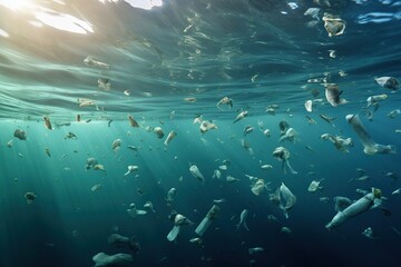 Fototapeta na wymiar Underwater Plastic Waste Dumping: Source Water Pollution Environmental Damage