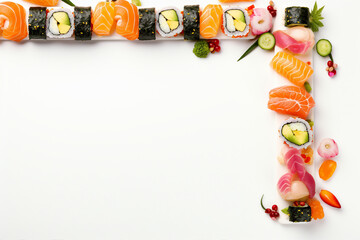 frame made of Sushi white background