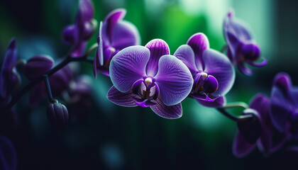 Fototapeta na wymiar Fresh purple orchid blossom, delicate petal, nature elegance in macro generated by AI