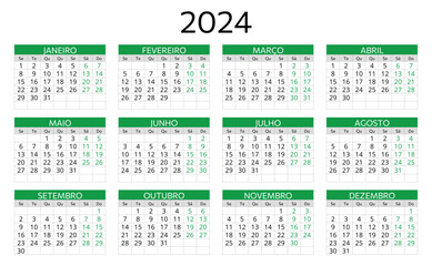 PORTUGUESE 2024 calendar. Vector template illustration for Portugal. Horizontal