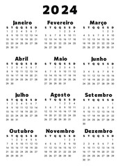 2024 PORTUGUESE calendar, vertical. Simple vector template illustration for Portugal in black color