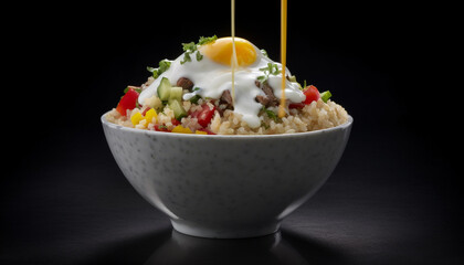 Healthy vegetarian risotto with fresh vegetables and organic ingredients generated by AI