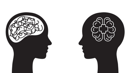 illustration of misunderstanding communication, head silhouette mental health