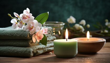 Fototapeta na wymiar Relaxation and pampering with candlelight and aromatherapy generated by AI
