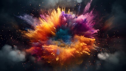 A colorful explosion of colored powder in the air - obrazy, fototapety, plakaty