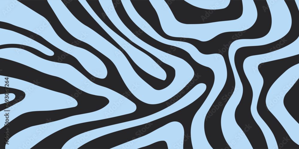 Poster trendy horizontal background with blue waves in style retro 60s, 70s. colorful wavy background in bl