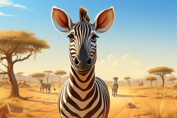 stail cartoon zebra in the meadow