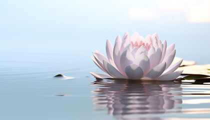 Beautiful pink lotus flower floating on tranquil water generated by AI