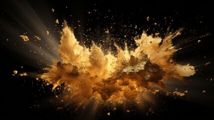 An explosion of orange and yellow powder on a black background