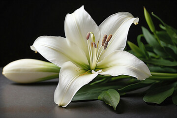 A close-up of a single Easter lily, a traditional symbol of Easter.