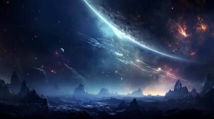 A space scene with planets and stars in the sky
