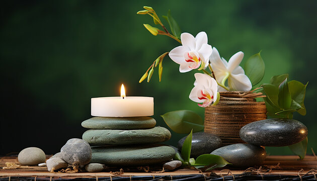 Relaxation and harmony in nature candlelit spa generated by AI