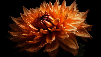 Vibrant colors of a single flower in macro on black background generated by AI