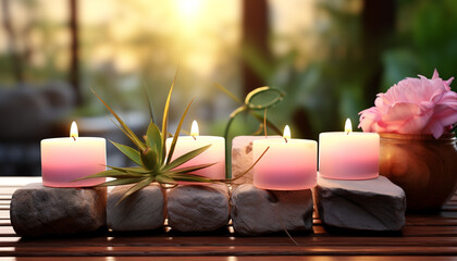 Relaxation and tranquility in nature glowing candlelight generated by AI