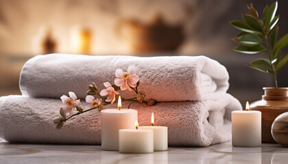 Fototapeta na wymiar Luxury spa treatment, relaxation, pampering, wellbeing, beauty, candlelight generated by AI