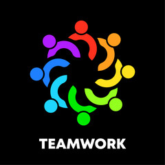 Logo teamwork colorful people stock vector isolated on black background.