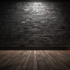 Foto op Plexiglas  Black room with brick wall and wood floor © Sor