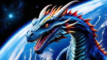 New Year dragon embrace and holds the planet earth. Generative AI.