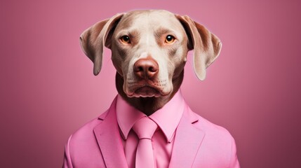 An impressive and professional-looking dog in modern business attire, emanating a cool and stylish vibe.