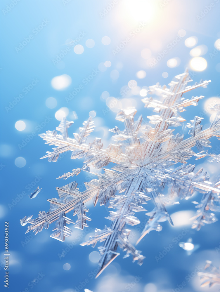 Poster snowflake macro photography graphics,created with generative ai tecnology.