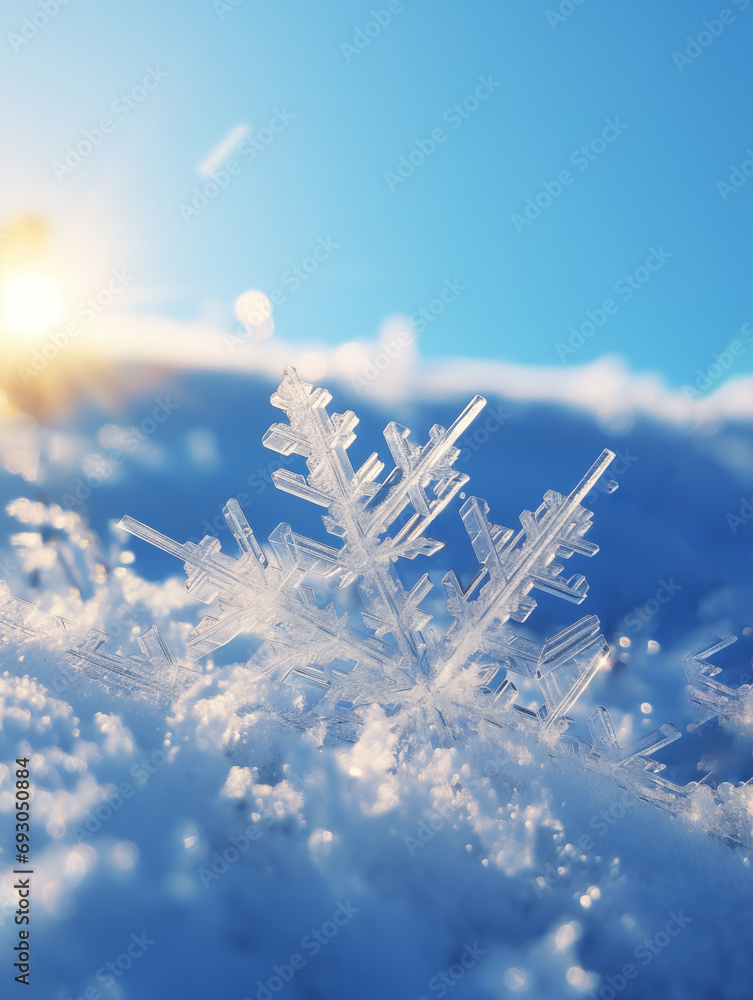 Poster snowflake macro photography graphics,created with generative ai tecnology.