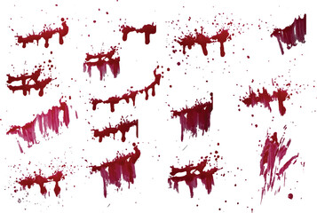 Set of blood drop and splatter isolated background. red ink splashes. Realistic collection of bloody splatter blob of blood background