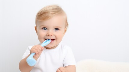 cute little child brushing teeth