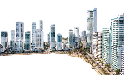 Aerial panoramic view of the Bocagrande district island Skyscrapers Cartagena Colombia on isolated png background - 693053274