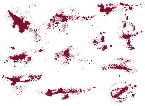 Halloween bloody splatter spot and bleeding red paint set. red blood ink splat background collection. Blood splatter isolated background