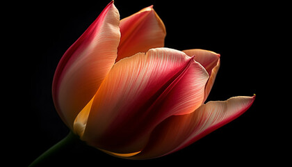 Vibrant tulip blossom in nature, on black background generated by AI
