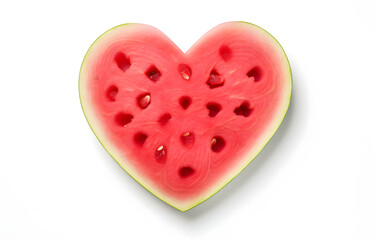 Fresh juicy watermelon slice heart shape isolated on white background