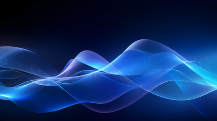 Abstract blue wave with a smooth flow and glowing particles, conveying a sense of calm and innovation