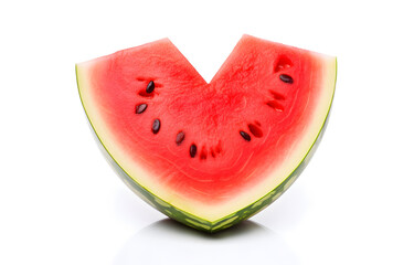 Fresh juicy watermelon slice heart shape isolated on white background