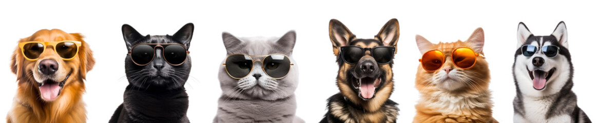 Set of Cool Pets: Dog and Cat Donning Sunglasses, Summer Fun for Pets, Isolated on Transparent Background, PNG