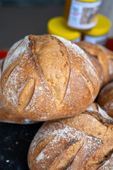 French artisan bakery in Bordeaux, rye and wheat bread and baguettes, France, french food