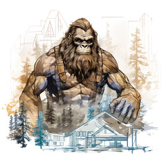 Watercolor bigfoot, yeti, png, 