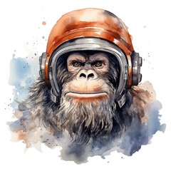 Watercolor bigfoot, yeti, png, Sasquatch Aviator: With helmet and aviator goggles, vivid image, watercolour style on white background