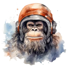 Cercles muraux Crâne aquarelle Watercolor bigfoot, yeti, png, Sasquatch Aviator: With helmet and aviator goggles, vivid image, watercolour style on white background
