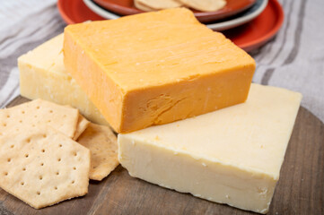 British cheeses collection, Scottish coloured and English matured cheddar cheeses