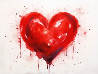 A red heart painted on a light background with vibrant brushstrokes