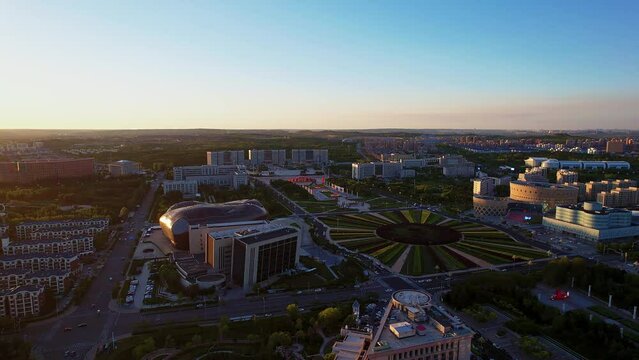 Dusk Aerial Photography of Ordos Museum in Ordos, Inner Mongolia, China