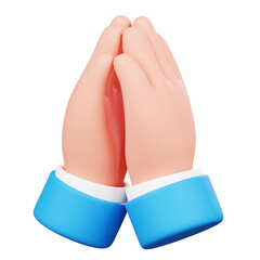 Praying hand isolated. Human hand gesture cartoon icon. 3D Illustration.