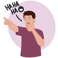 Vector of man laughing pointing fonger away hand over mouth illustration